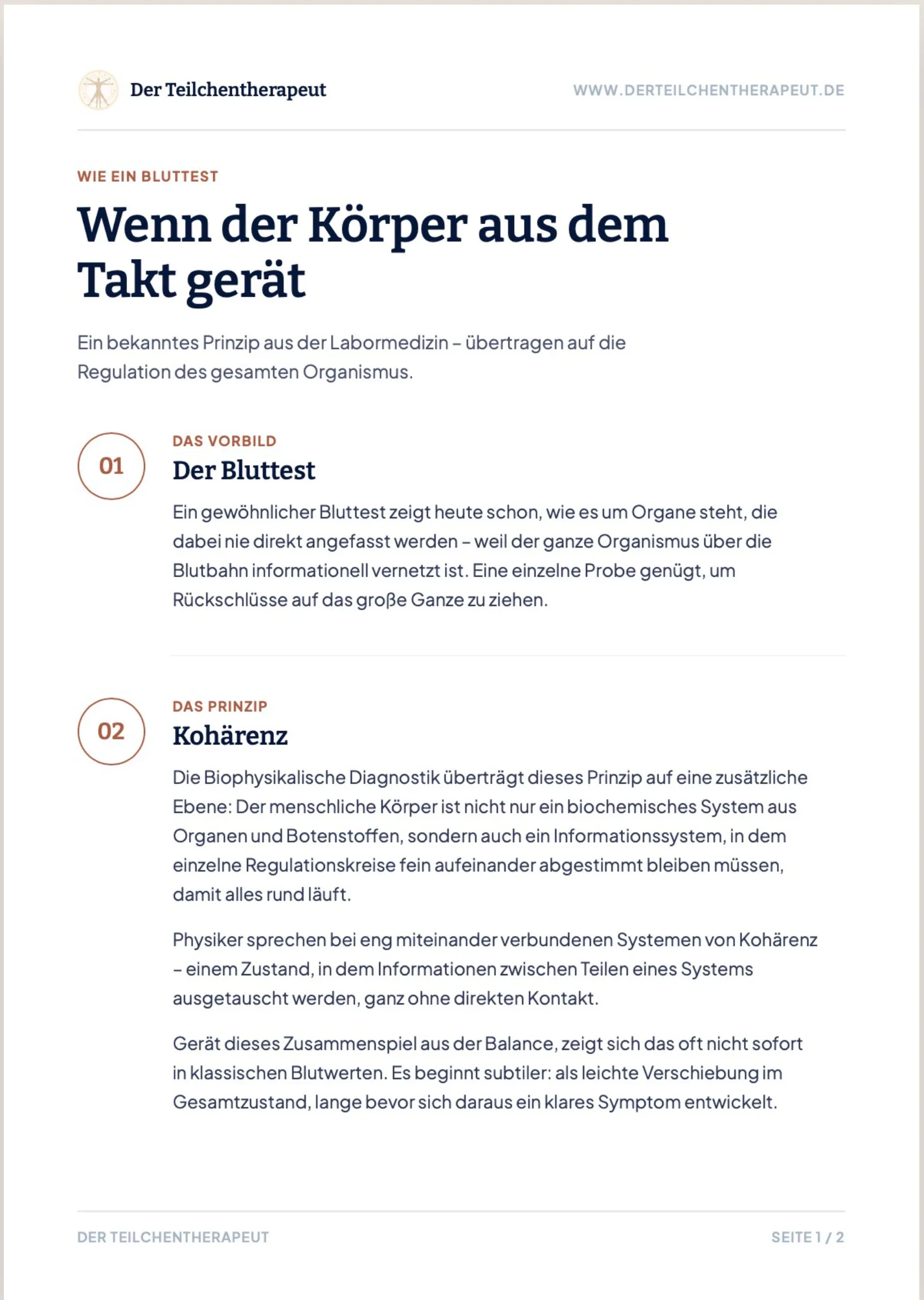 Übersicht Seite 1: Wenn der Körper aus dem Takt gerät, das Bluttest-Vorbild und das Prinzip der Kohärenz.